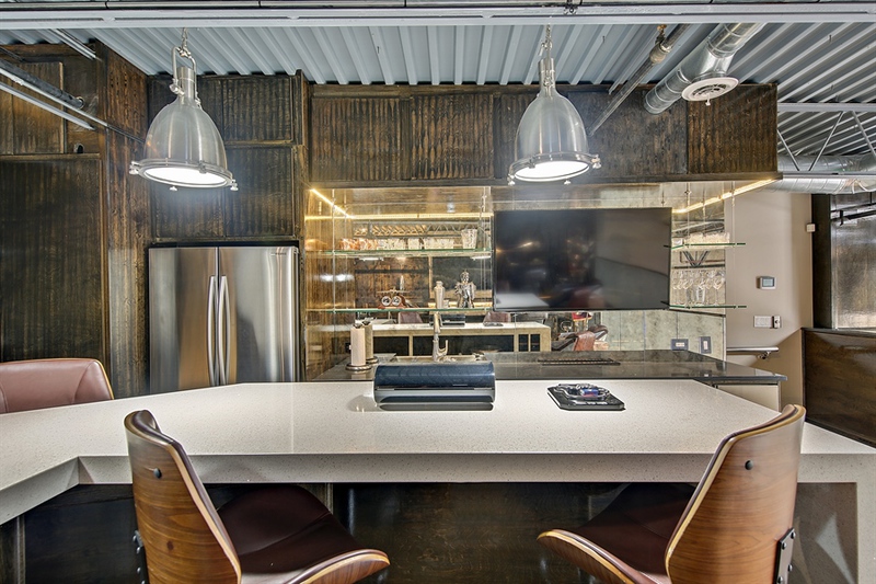 Commercial warehouse bar with custom millwork