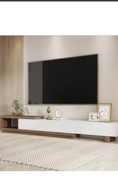 Custom media console in white and walnut